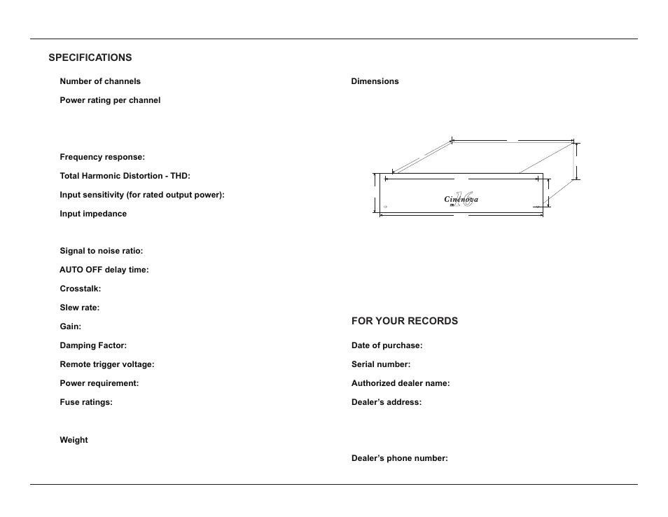 Specifications | EarthQuake Cinenova IR 16 channel User Manual | Page 17 / 20