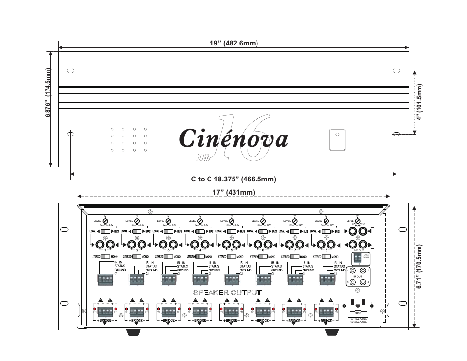 Cinénova, Front & rear panel overview, Speaker output | 8earthquake sound | EarthQuake Cinenova IR 16 channel User Manual | Page 8 / 20