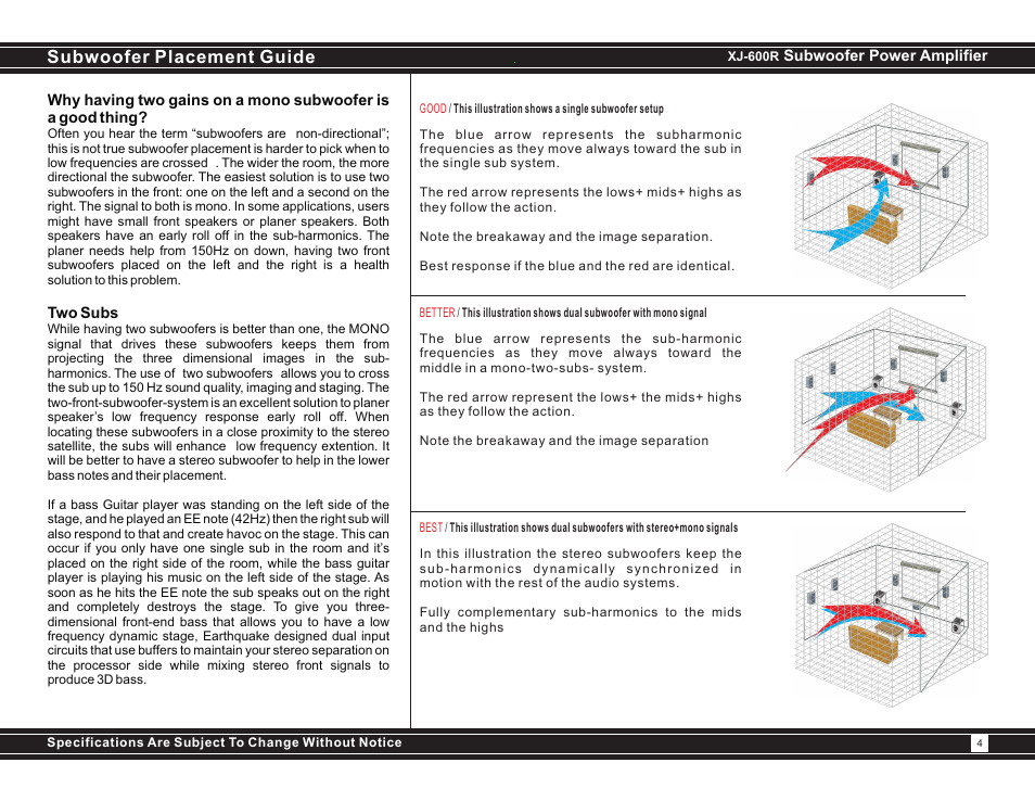 Subwoofer placement guide | Earthquake Sound XJ-600R User Manual | Page 4 / 12