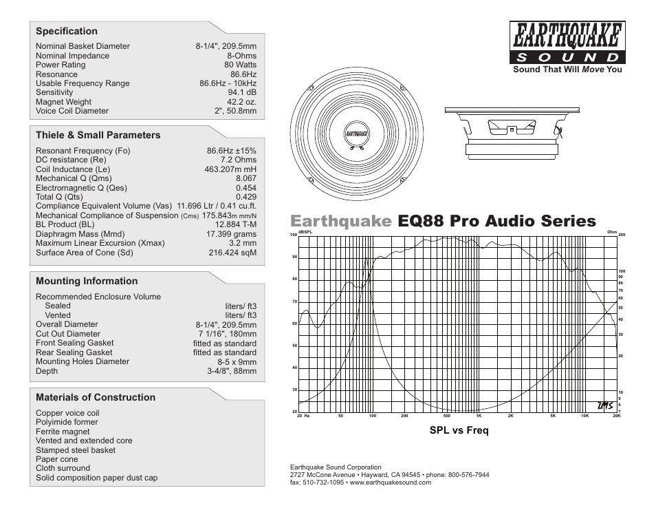 Earthquake Sound EQ88 User Manual | 1 page