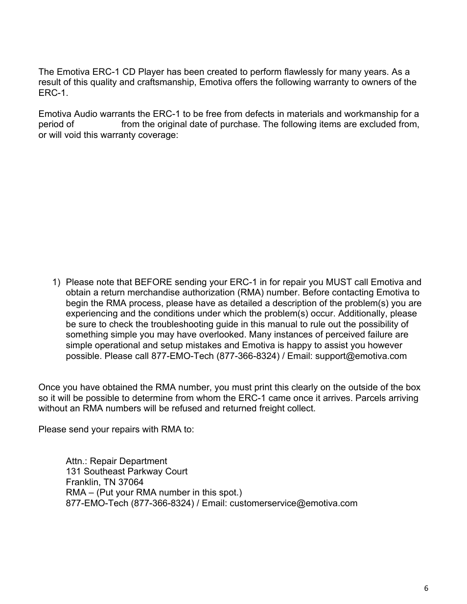 Limited warranty | Emotiva ERC-1 User Manual | Page 6 / 23