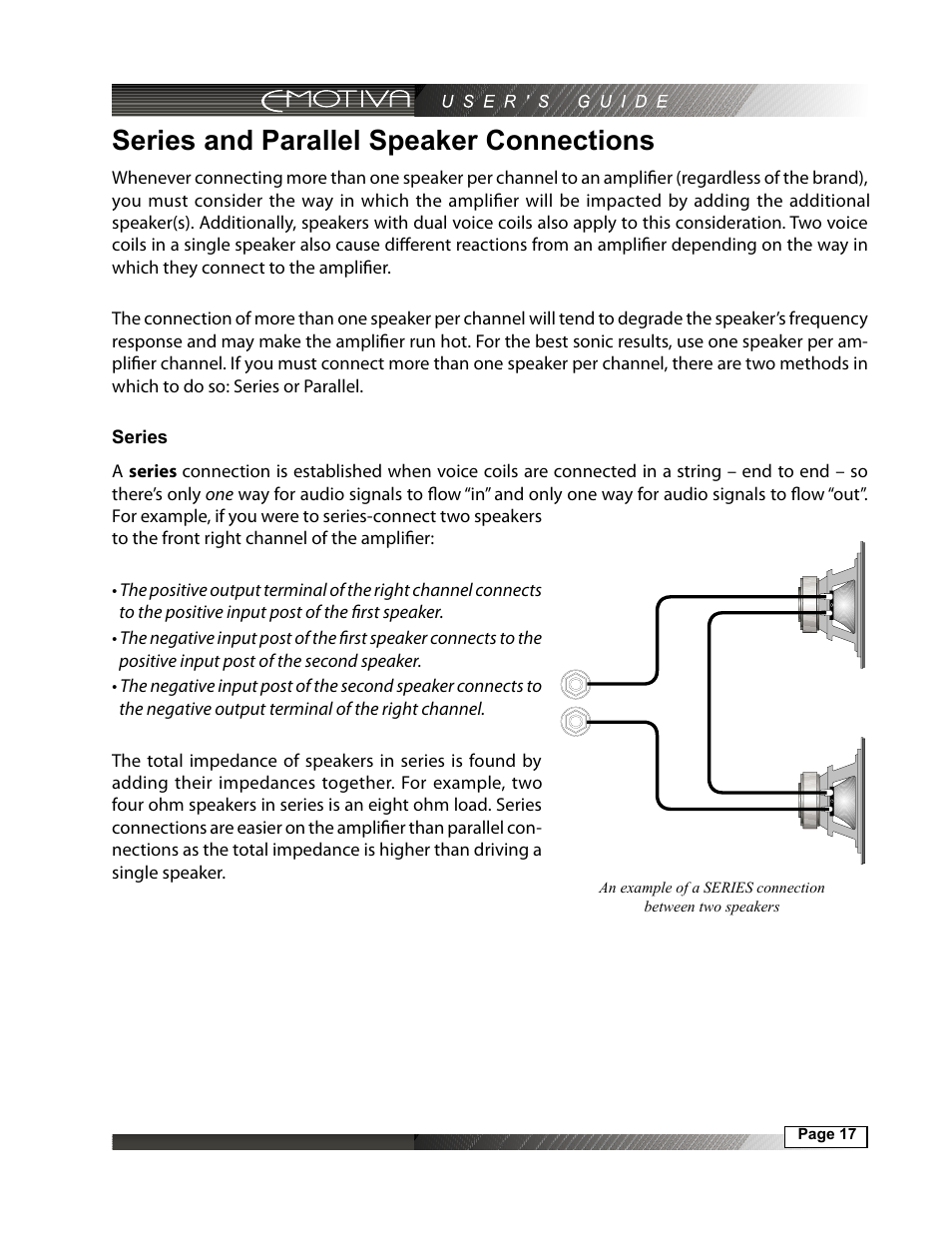 Series and parallel speaker connections, Series | Emotiva IPS-1 User Manual | Page 17 / 32