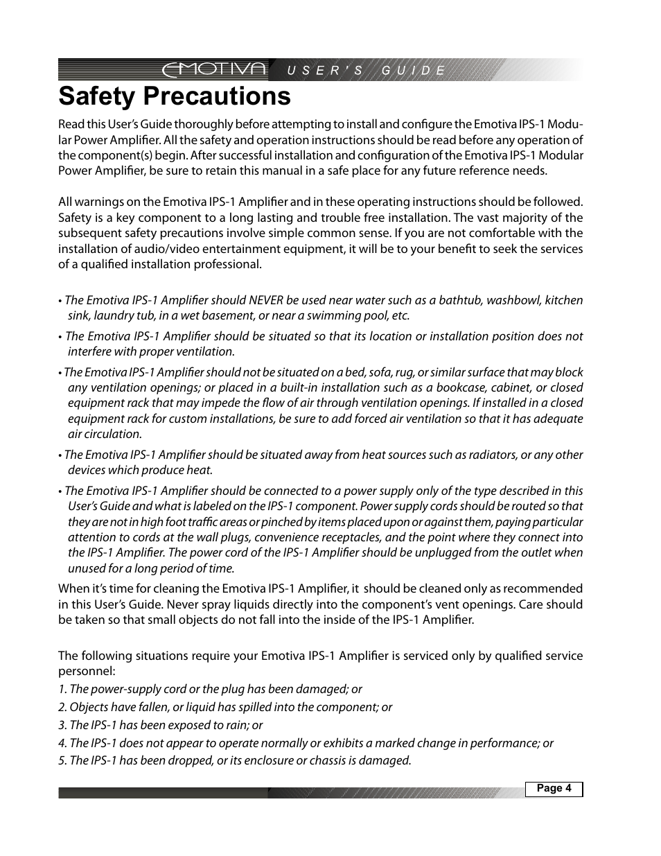 Safety precautions | Emotiva IPS-1 User Manual | Page 4 / 32