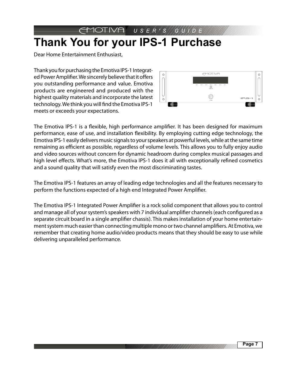 Thank you for your ips-1 purchase | Emotiva IPS-1 User Manual | Page 7 / 32
