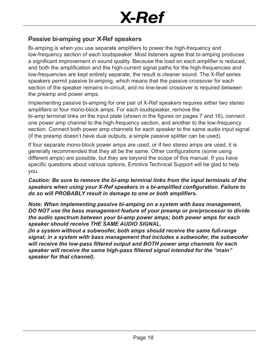 Passive bi-amping your x-ref speakers | Emotiva X-Ref User Manual | Page 20 / 33