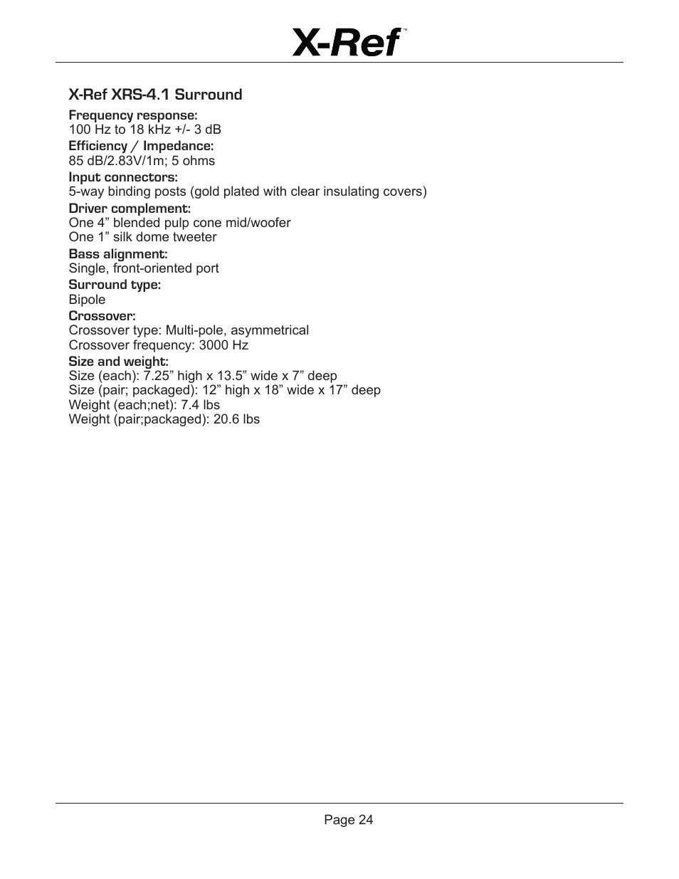 X-ref xrs-4.1 surround | Emotiva X-Ref User Manual | Page 26 / 33