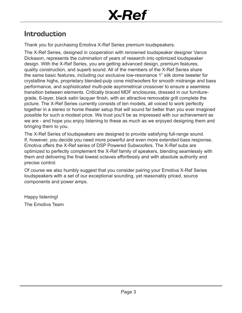 Introduction | Emotiva X-Ref User Manual | Page 5 / 33
