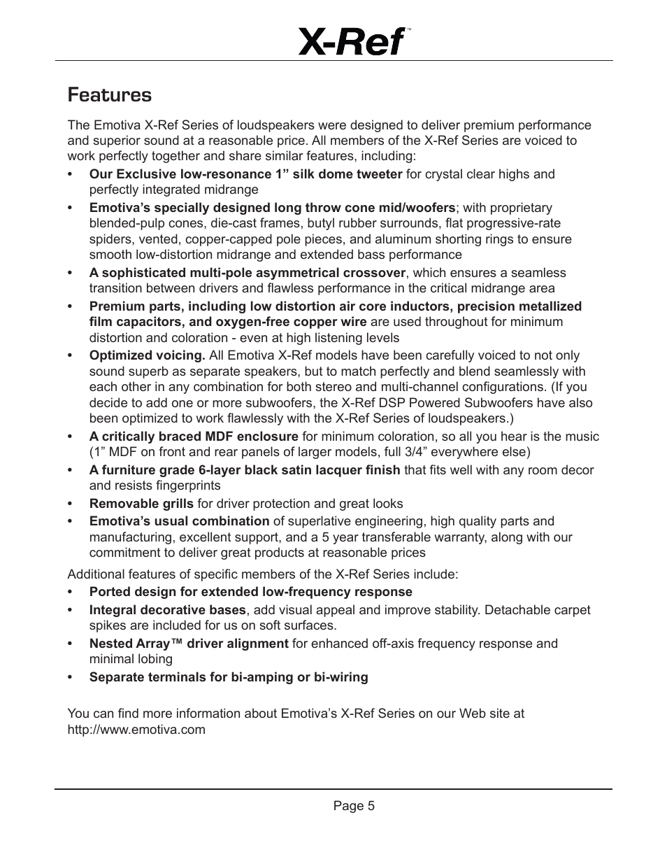 Features | Emotiva X-Ref User Manual | Page 7 / 33