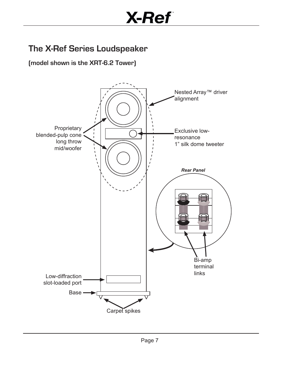 The x-ref series loudspeaker, Model shown is the xrt-6.2 tower) | Emotiva X-Ref User Manual | Page 9 / 33