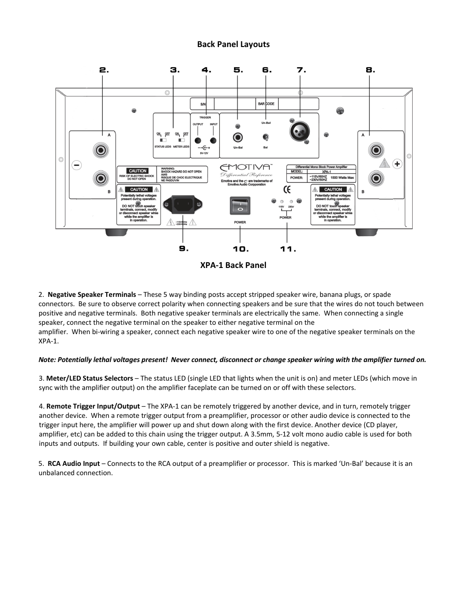 Xpa-1 back panel | Emotiva XPA-1 User Manual | Page 13 / 37