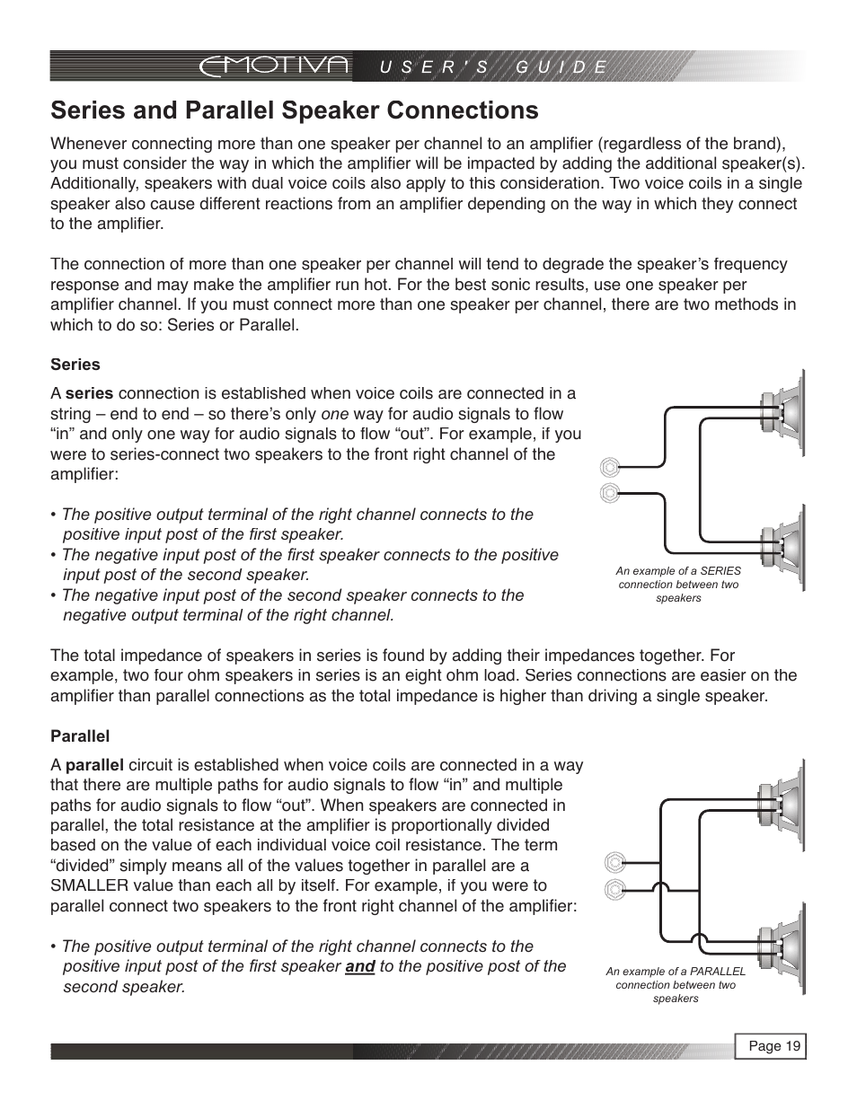 Series and parallel speaker connections | Emotiva LPA-1 User Manual | Page 19 / 26