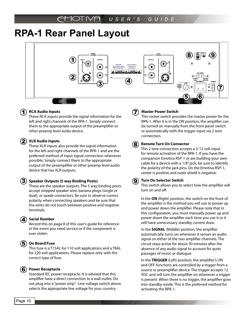 Rpa-1 rear panel layout | Emotiva RPA-1 User Manual | Page 10 / 28