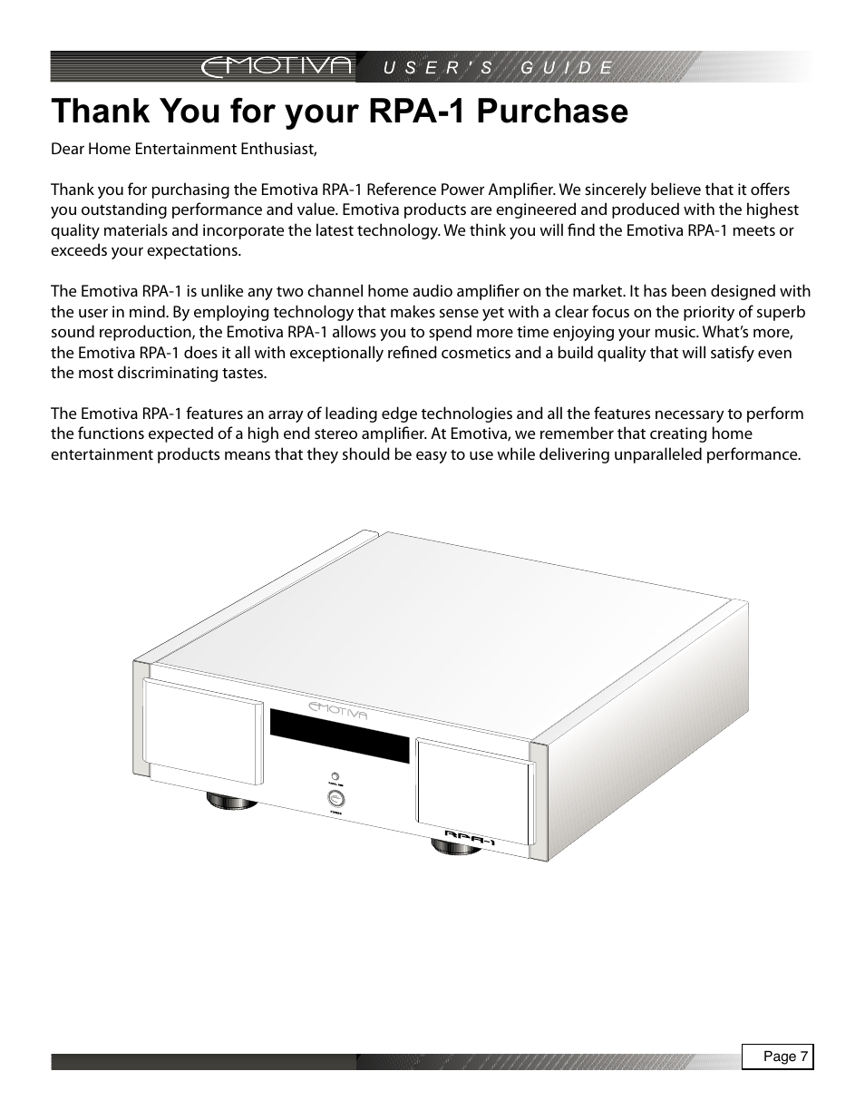 Thank you for your rpa-1 purchase | Emotiva RPA-1 User Manual | Page 7 / 28