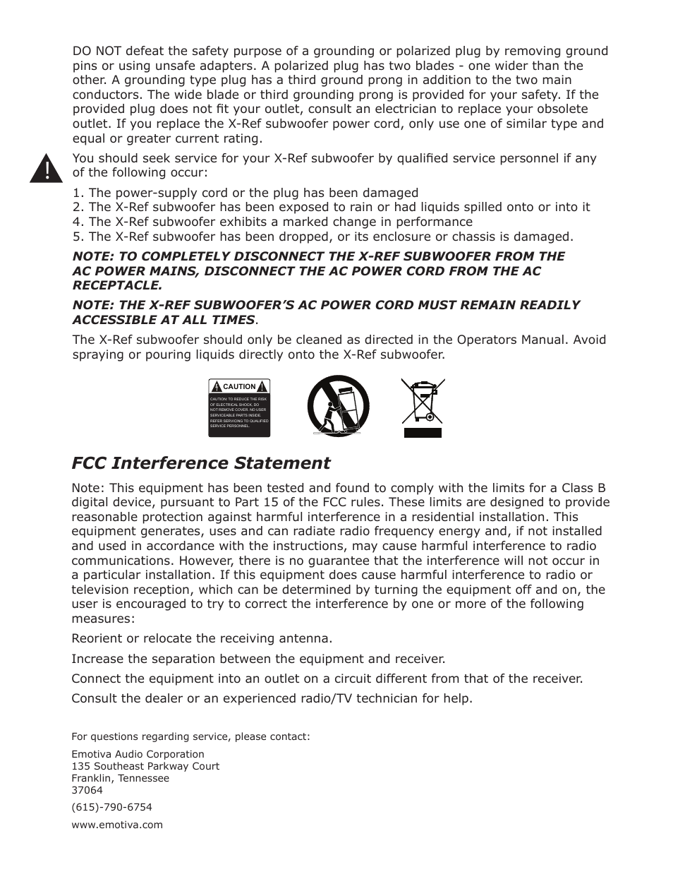 Fcc interference statement | Emotiva X-Ref 12 User Manual | Page 4 / 32