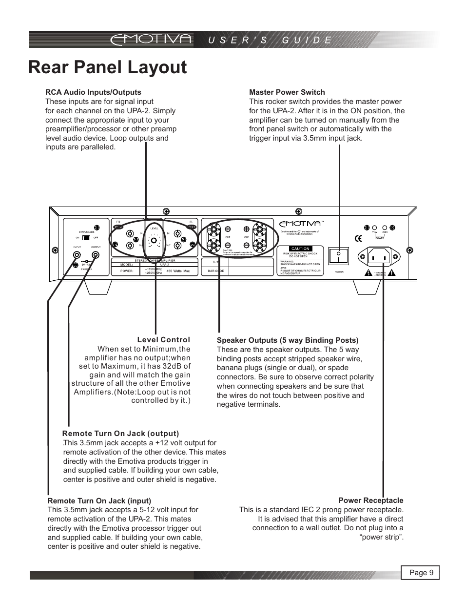 页 10, Rear panel layout | Emotiva UPA-2 User Manual | Page 10 / 23