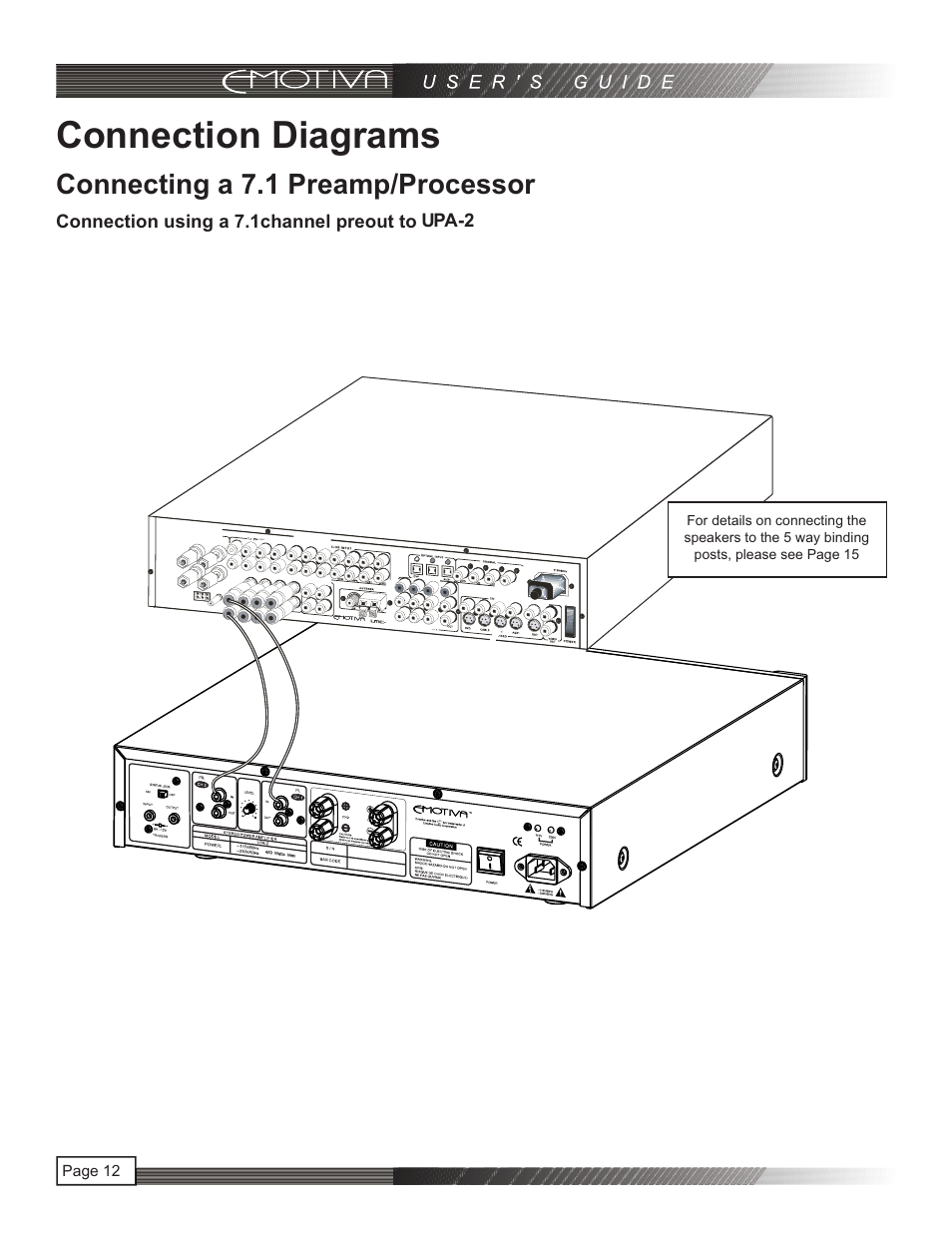 页 13, Connection diagrams, Connecting a 7.1 preamp/processor | Emotiva UPA-2 User Manual | Page 13 / 23
