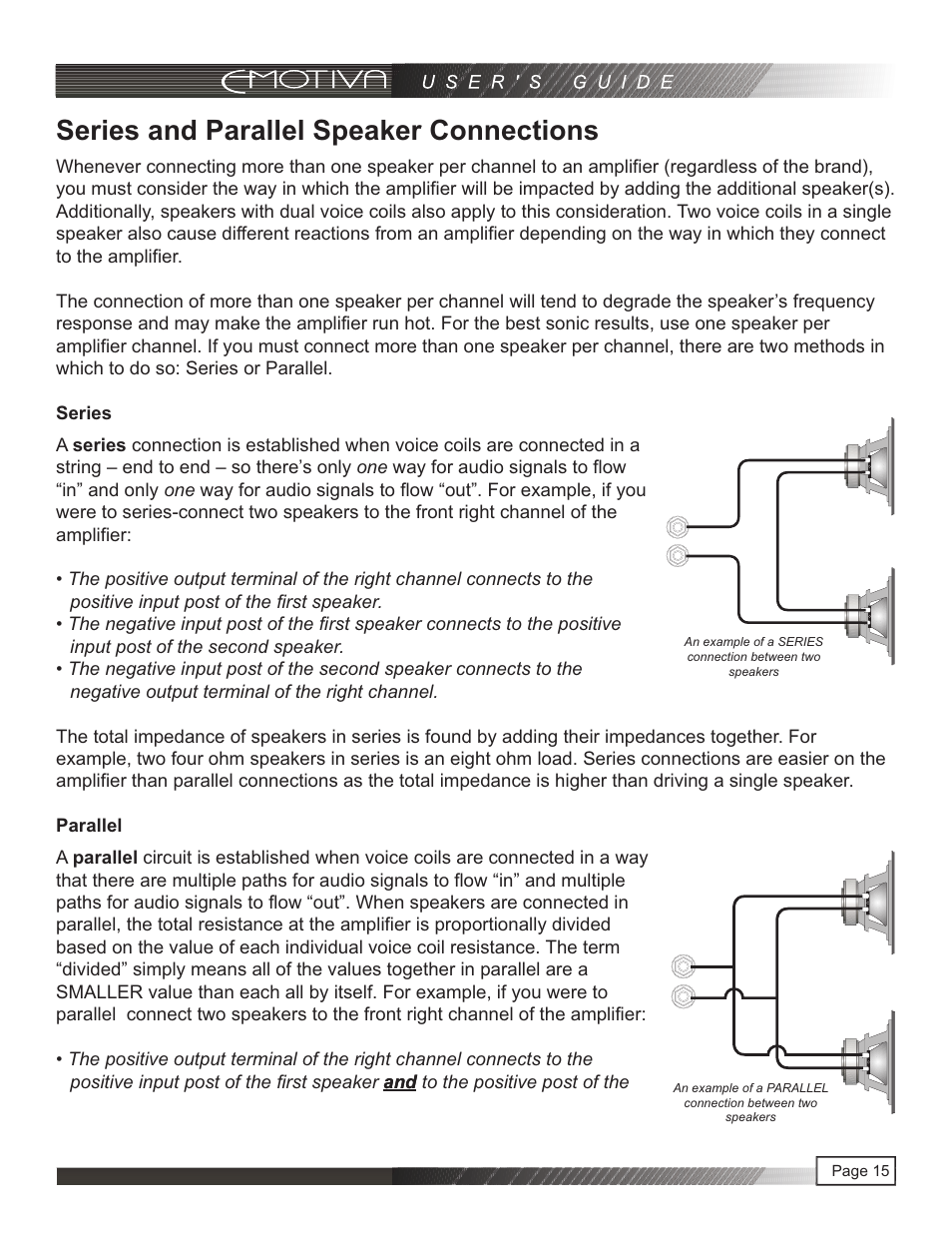 页 16, Series and parallel speaker connections | Emotiva UPA-2 User Manual | Page 16 / 23