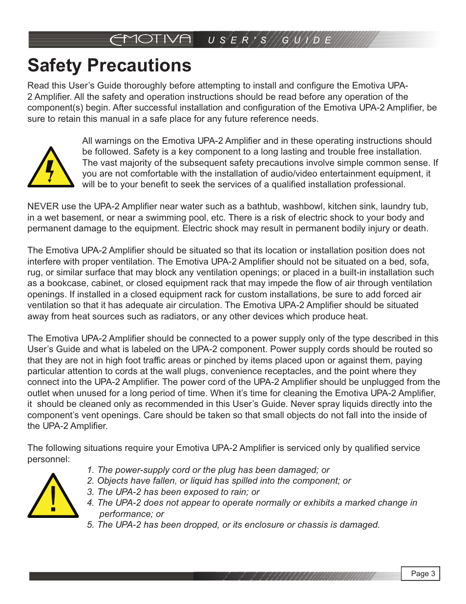 Safety precautions | Emotiva UPA-2 User Manual | Page 4 / 23