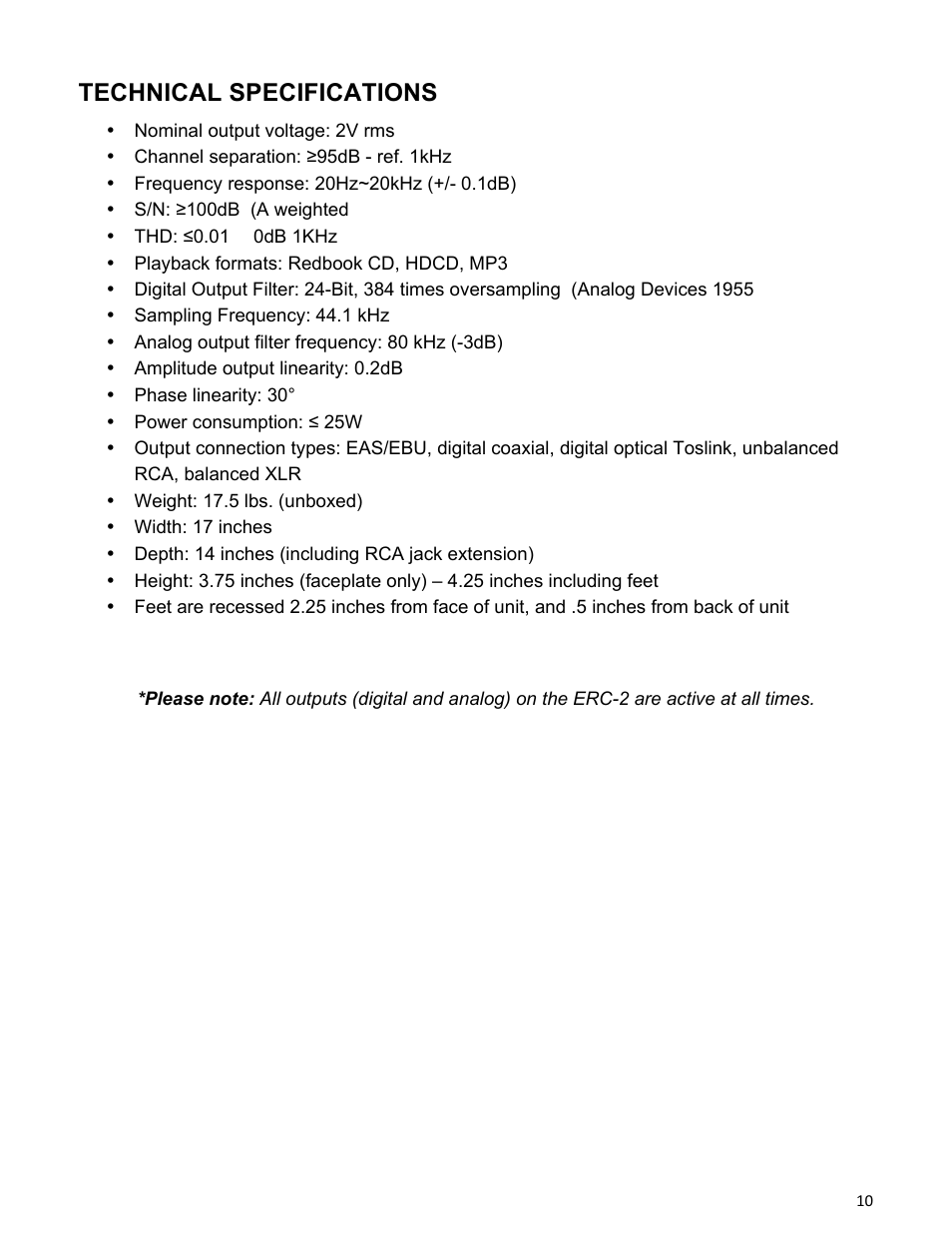 Technical specifications | Emotiva ERC-2 User Manual | Page 10 / 23