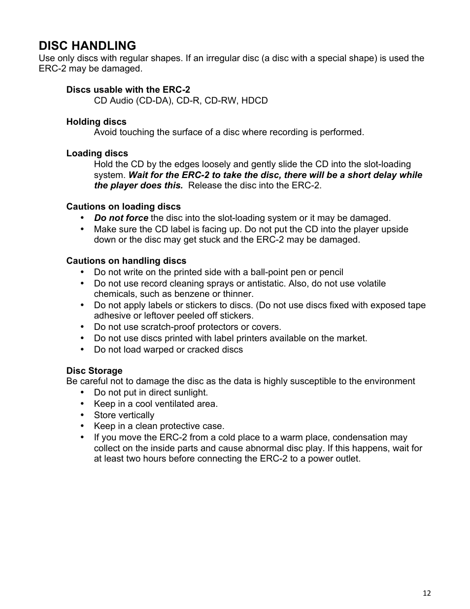 Disc handling | Emotiva ERC-2 User Manual | Page 12 / 23