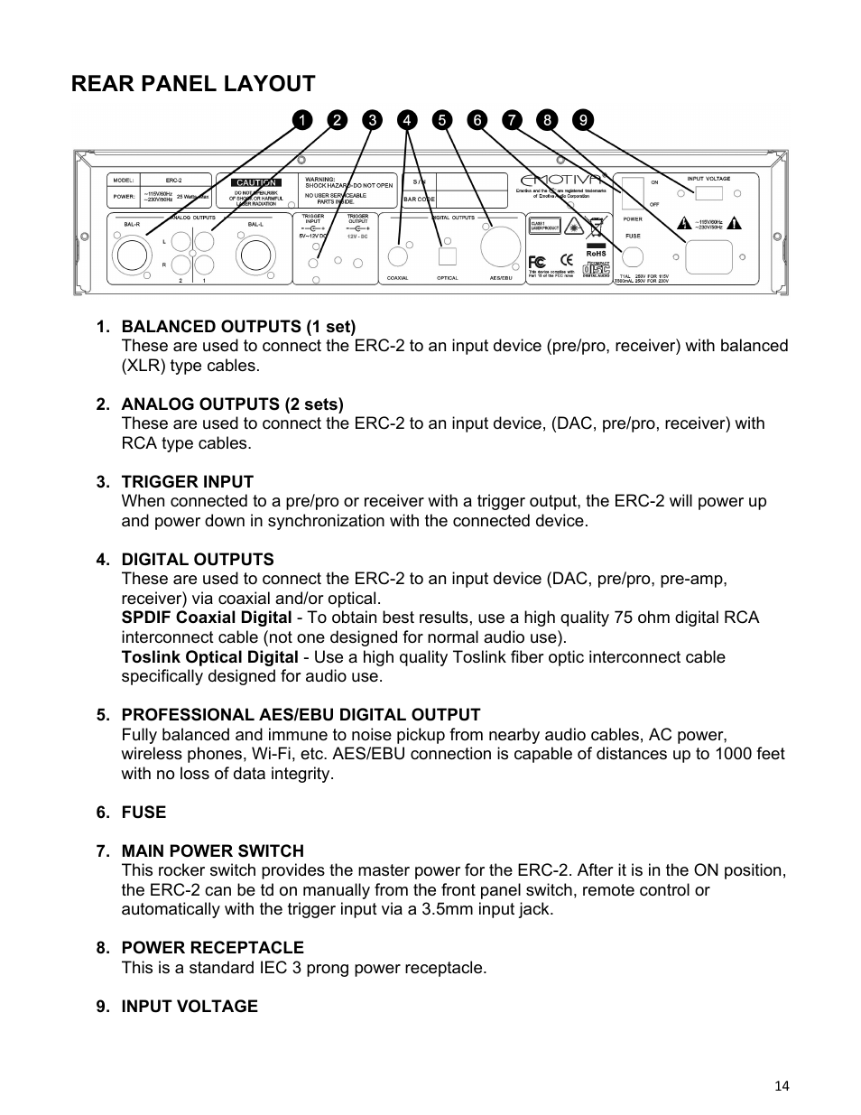 Rear panel layout | Emotiva ERC-2 User Manual | Page 14 / 23