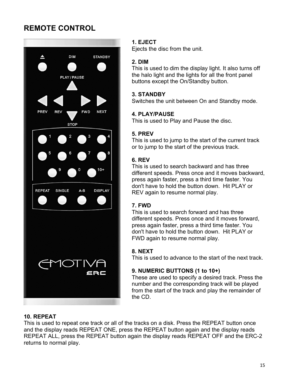 Remote control | Emotiva ERC-2 User Manual | Page 15 / 23