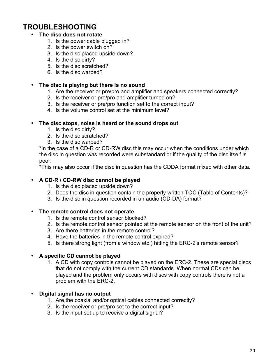 Troubleshooting | Emotiva ERC-2 User Manual | Page 20 / 23