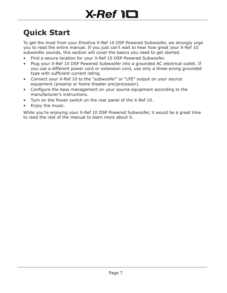 Quick start | Emotiva X-Ref 10 User Manual | Page 11 / 32