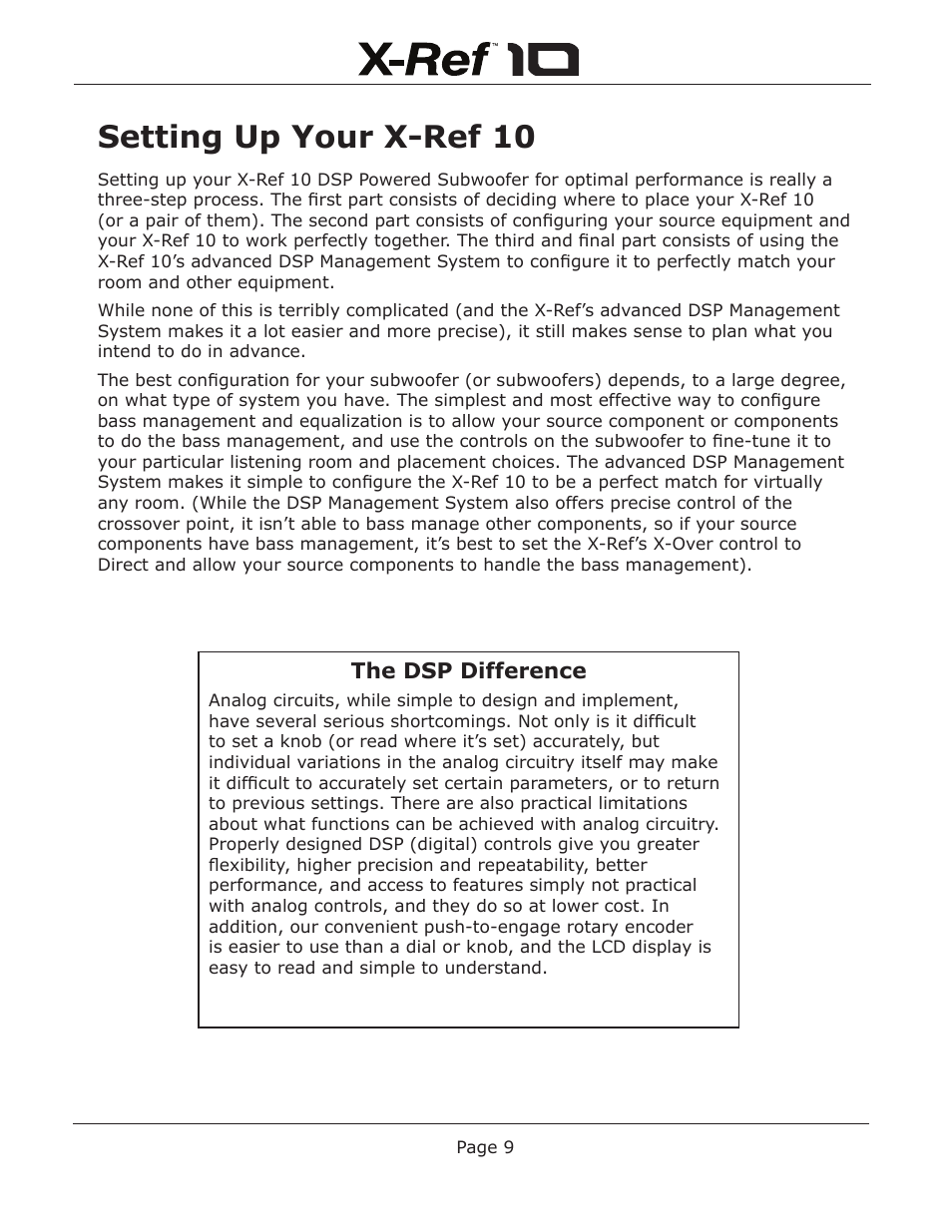 Setting up your x-ref 10, The dsp difference | Emotiva X-Ref 10 User Manual | Page 13 / 32