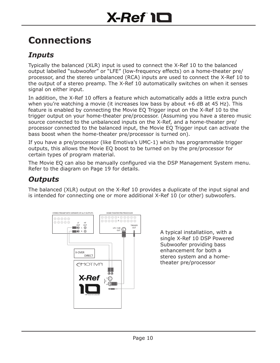 Connections, Inputs, Outputs | Page 10 | Emotiva X-Ref 10 User Manual | Page 14 / 32