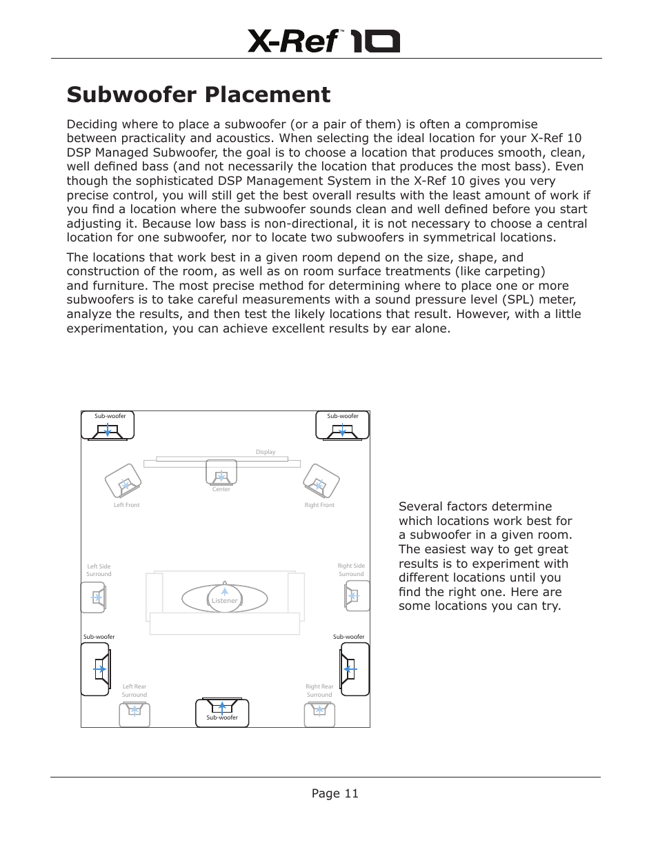 Subwoofer placement | Emotiva X-Ref 10 User Manual | Page 15 / 32