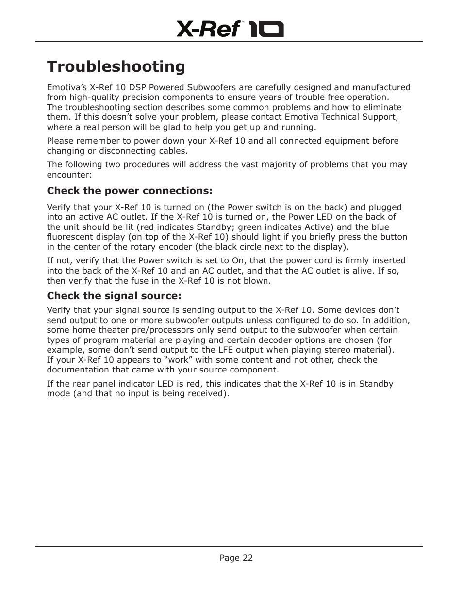 Troubleshooting | Emotiva X-Ref 10 User Manual | Page 26 / 32