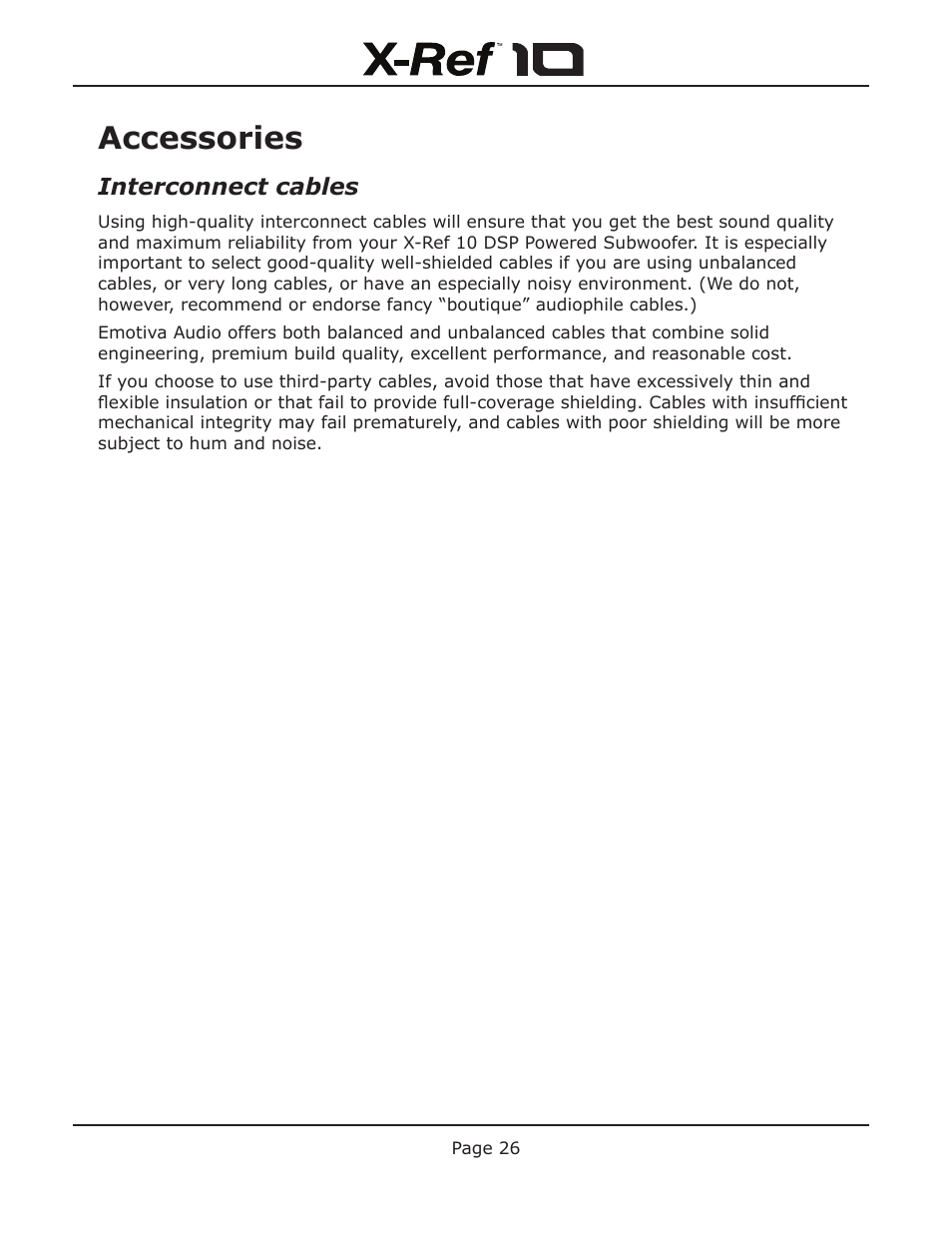 Accessories, Interconnect cables | Emotiva X-Ref 10 User Manual | Page 30 / 32