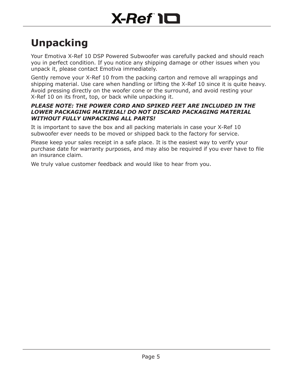 Unpacking | Emotiva X-Ref 10 User Manual | Page 9 / 32