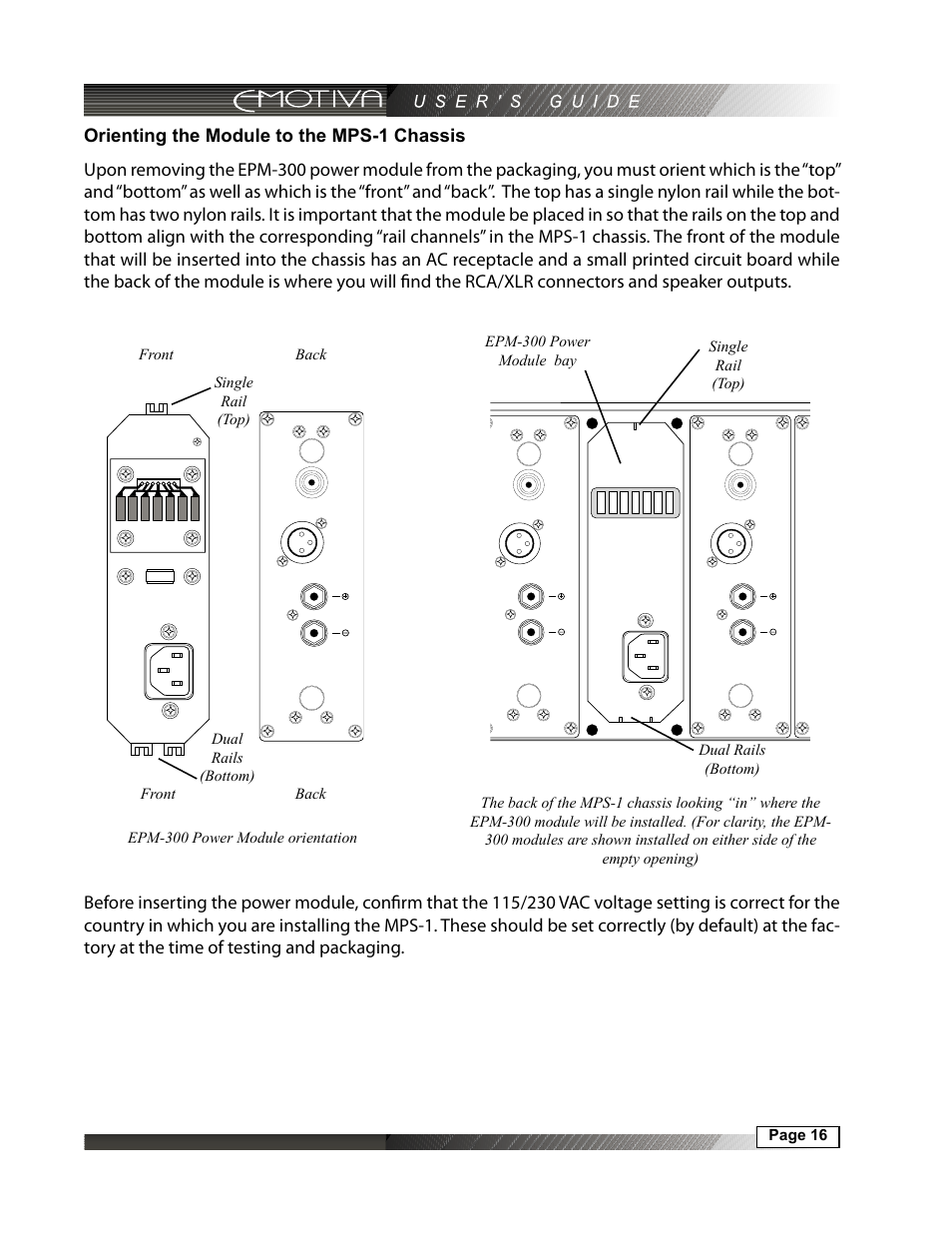 Orienting the module to the mps-1 chassis | Emotiva MPS-1 User Manual | Page 16 / 37