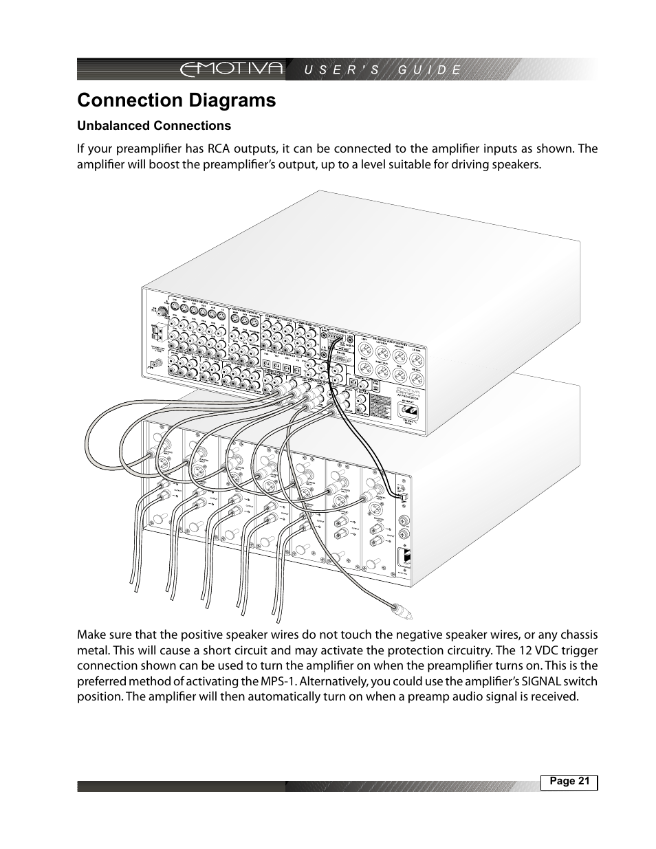 Connection diagrams, Unbalanced connections | Emotiva MPS-1 User Manual | Page 21 / 37