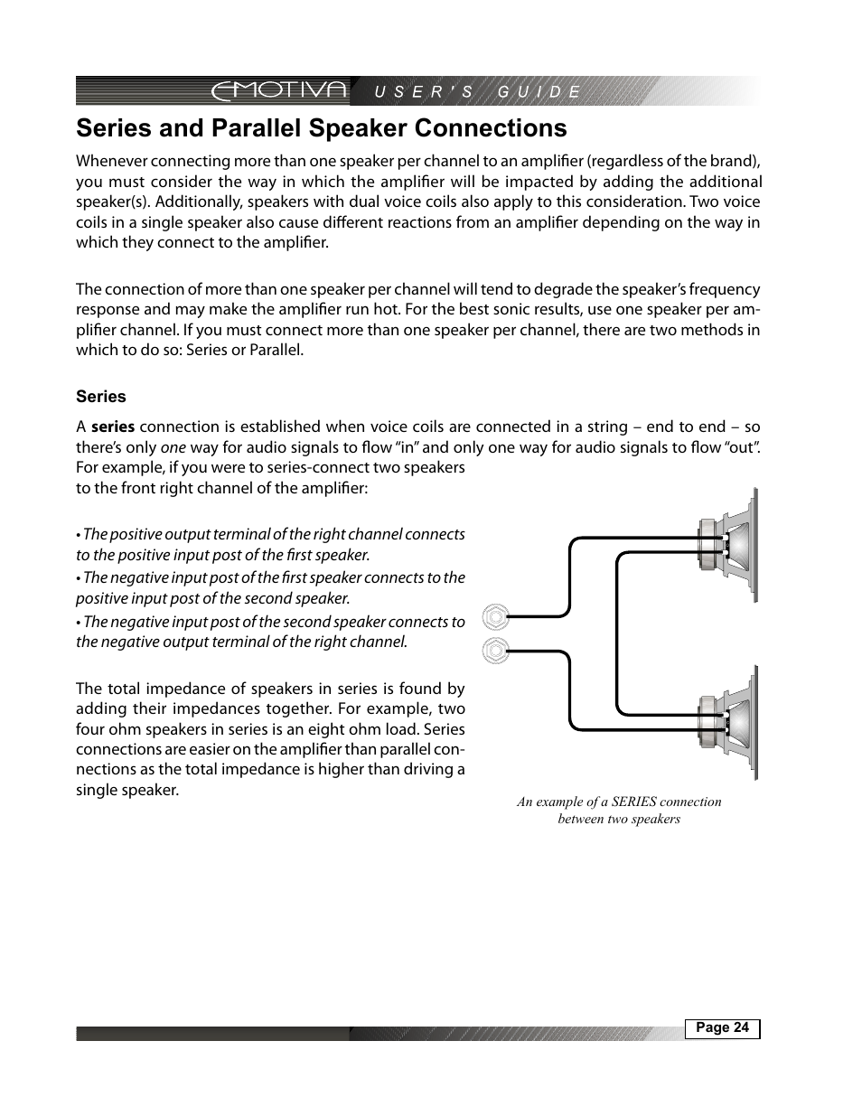 Series and parallel speaker connections, Series | Emotiva MPS-1 User Manual | Page 24 / 37