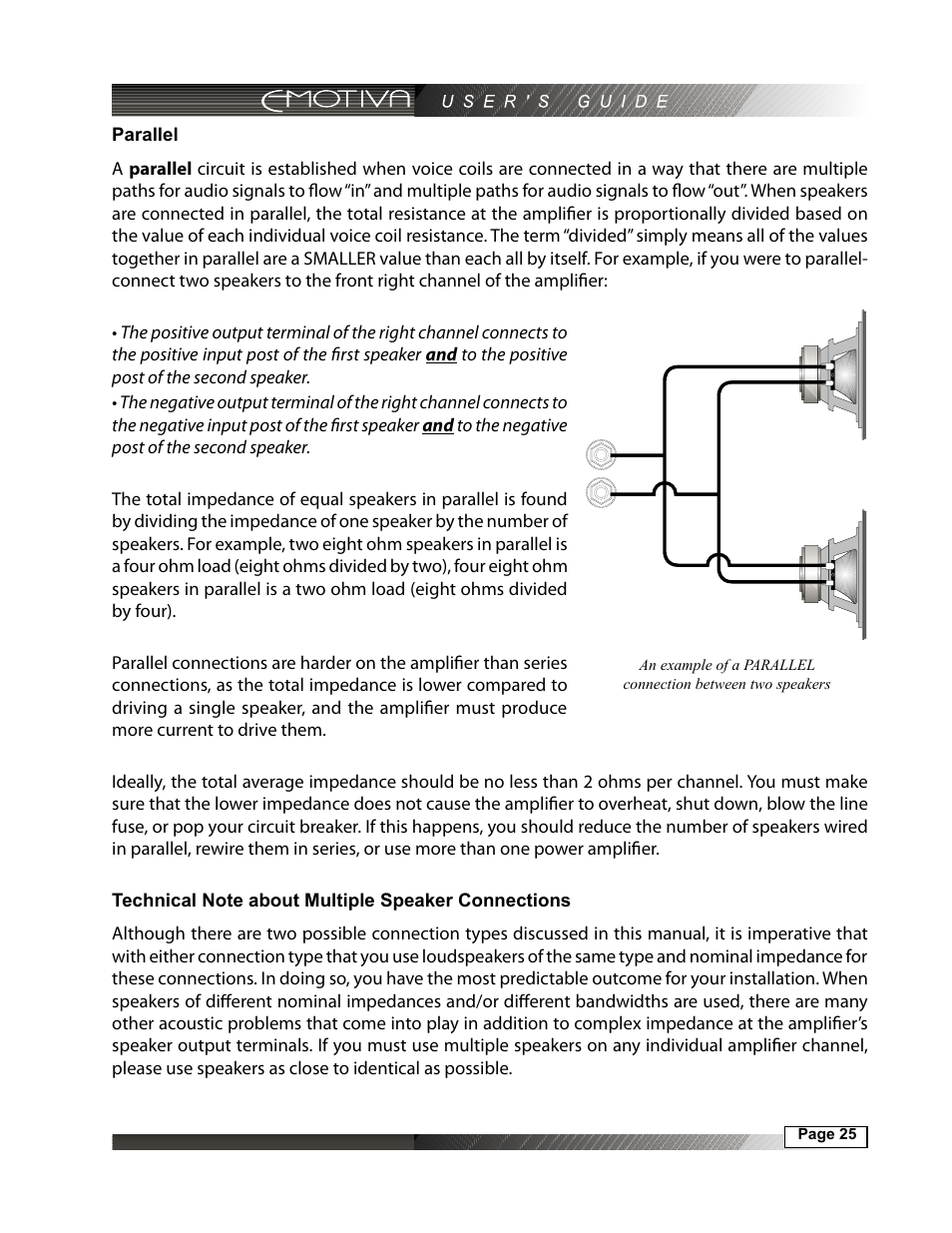 Parallel, Technical note about multiple speaker connections | Emotiva MPS-1 User Manual | Page 25 / 37