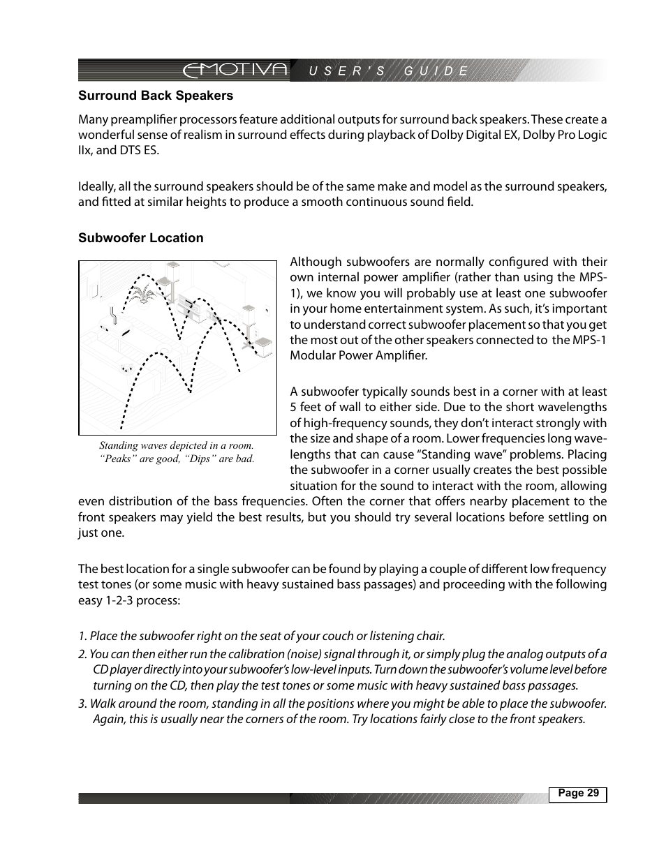 Surround back speakers, Subwoofer location | Emotiva MPS-1 User Manual | Page 29 / 37