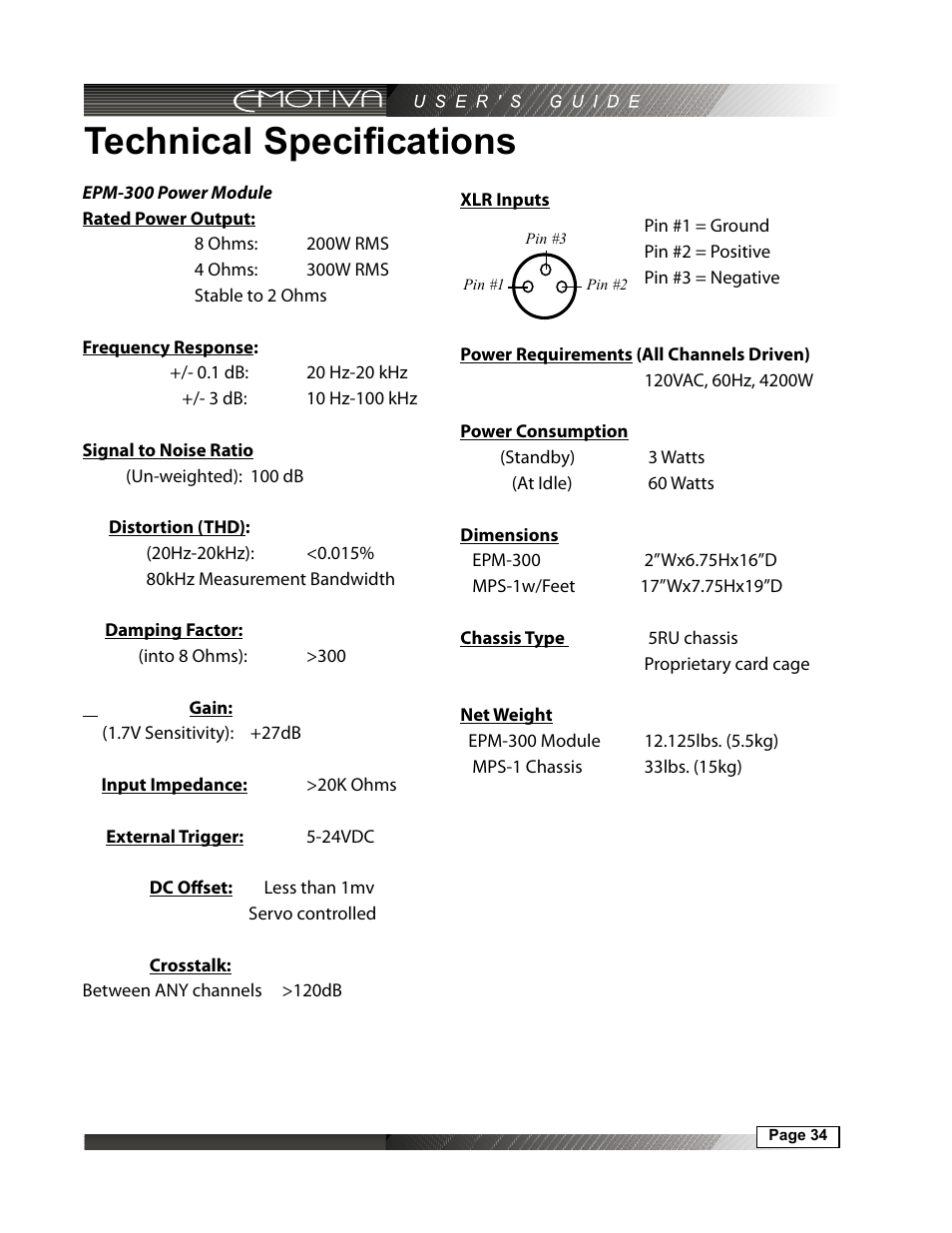 Technical specifications | Emotiva MPS-1 User Manual | Page 34 / 37