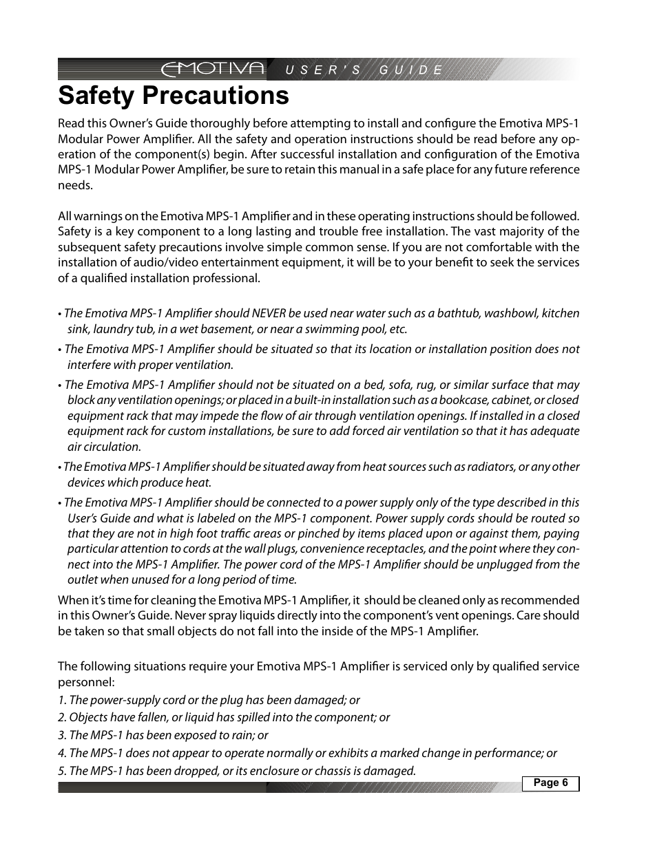 Safety precautions | Emotiva MPS-1 User Manual | Page 6 / 37