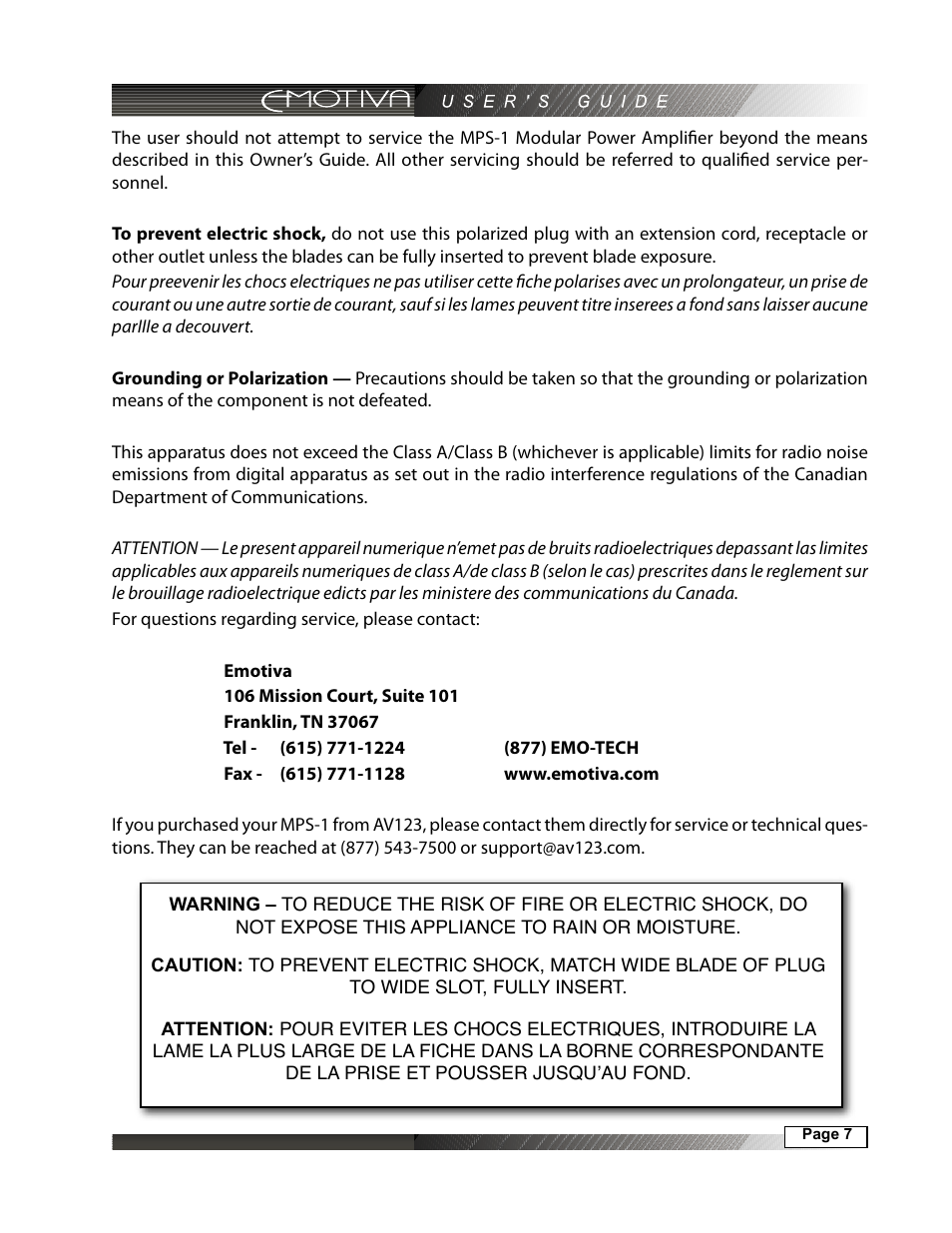 Emotiva MPS-1 User Manual | Page 7 / 37