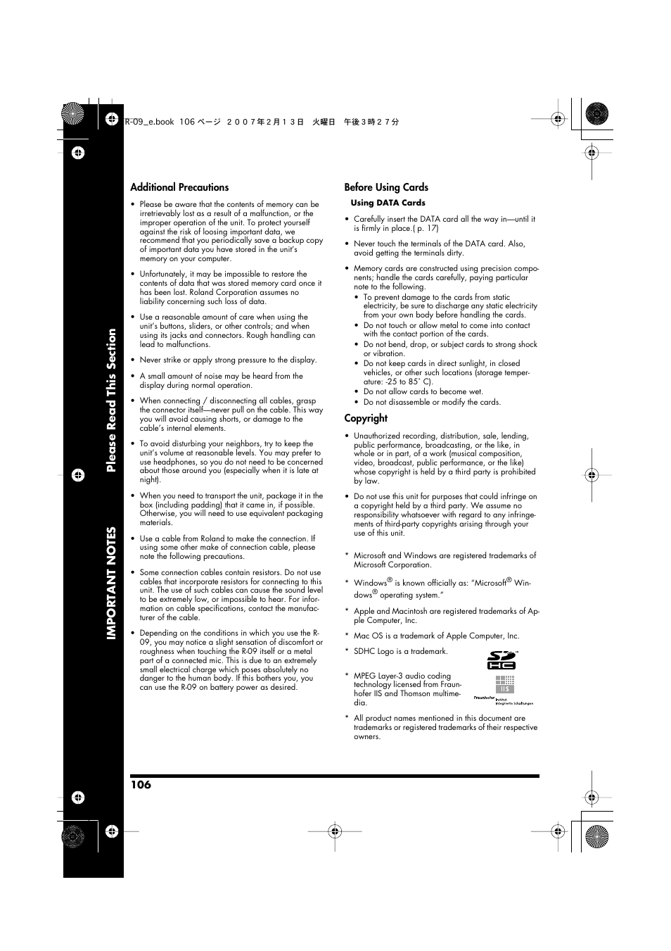 Edirol R-09 User Manual | Page 106 / 108