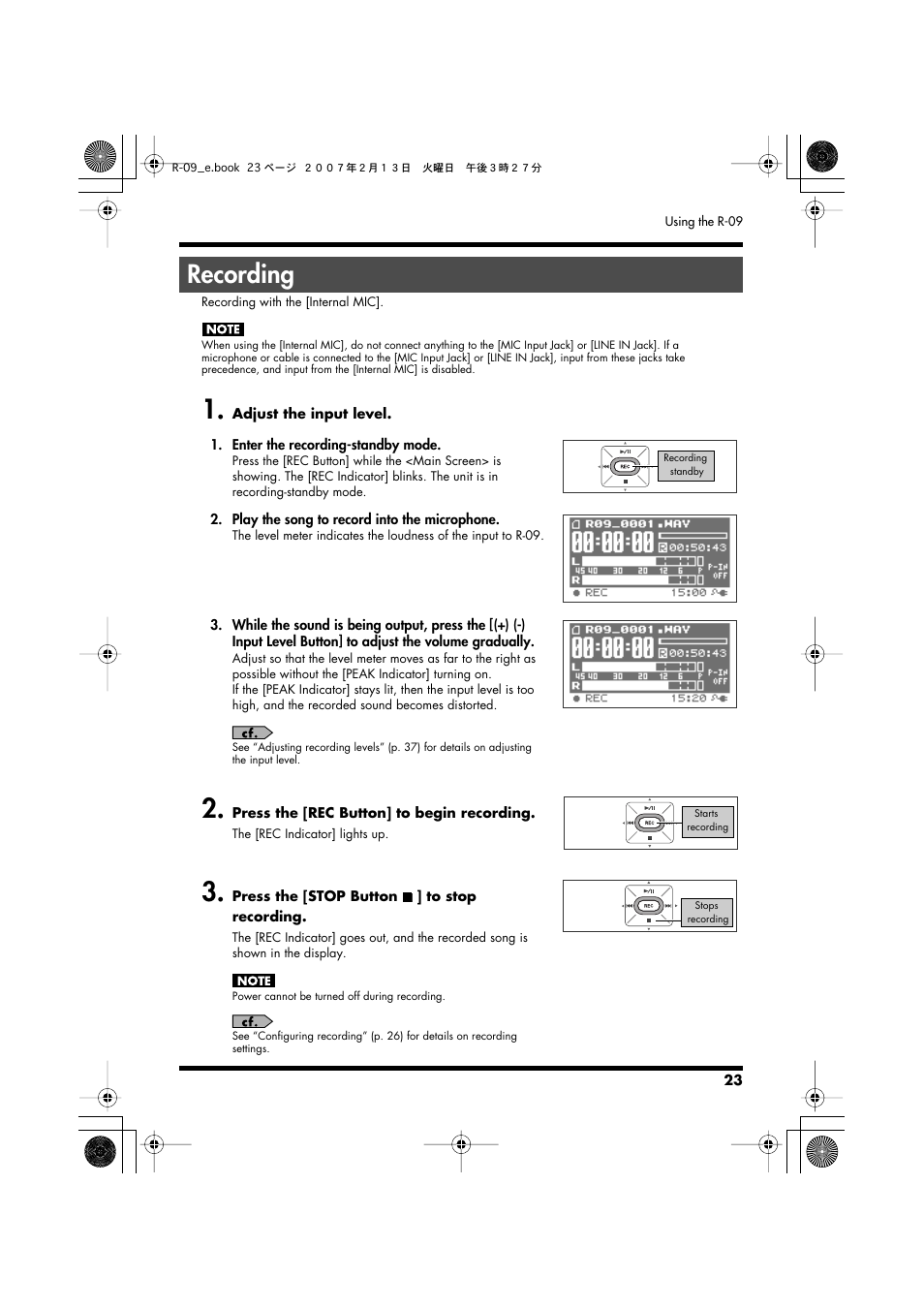 Recording | Edirol R-09 User Manual | Page 23 / 108