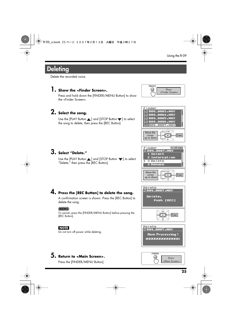 Deleting | Edirol R-09 User Manual | Page 25 / 108