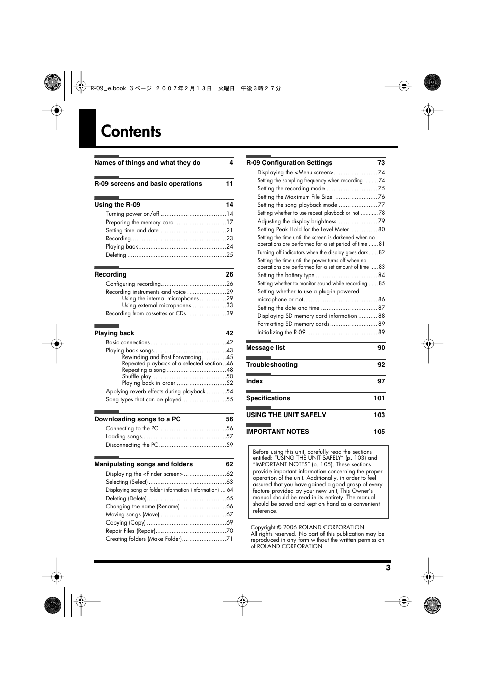 Edirol R-09 User Manual | Page 3 / 108