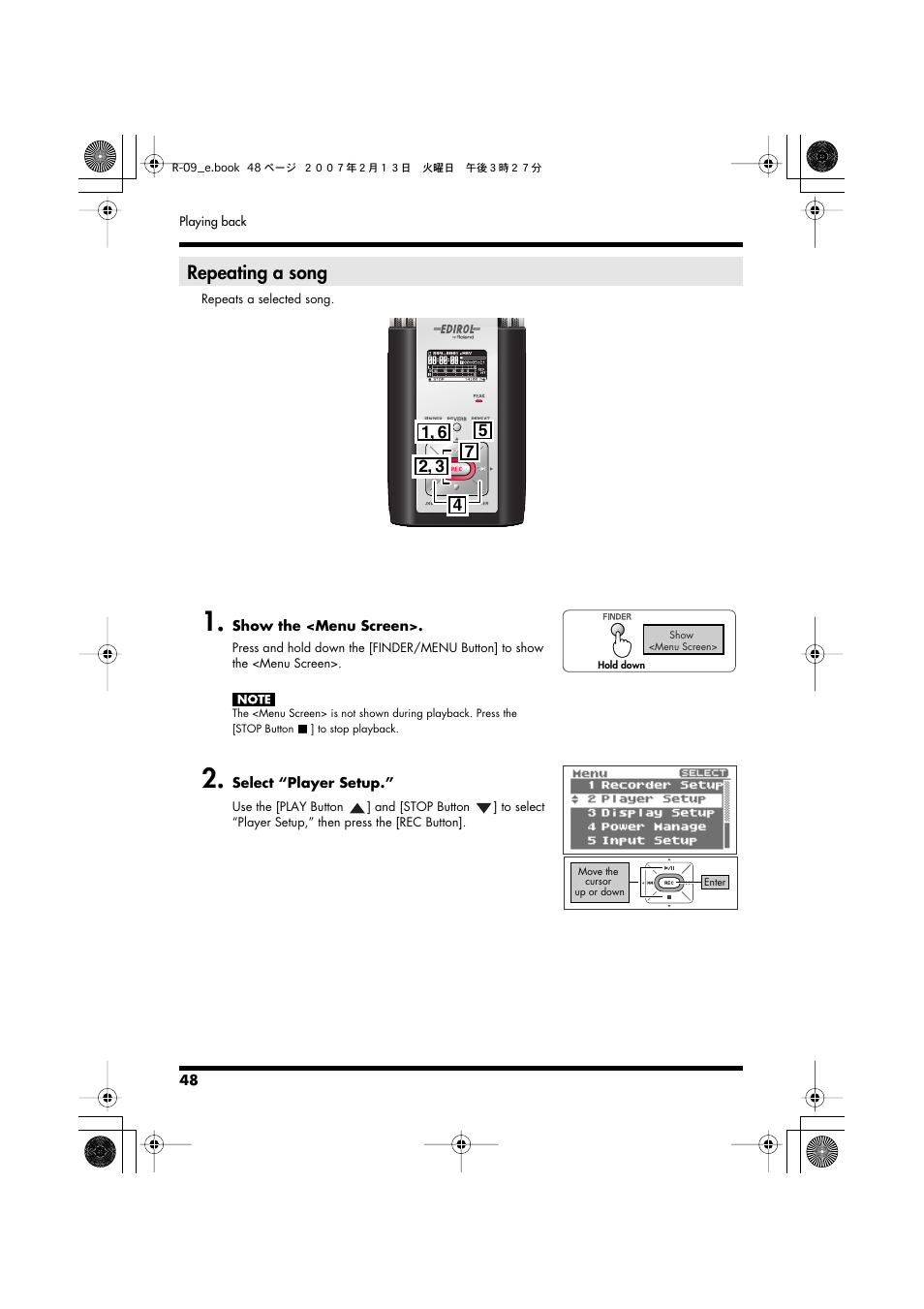 Repeating a song | Edirol R-09 User Manual | Page 48 / 108