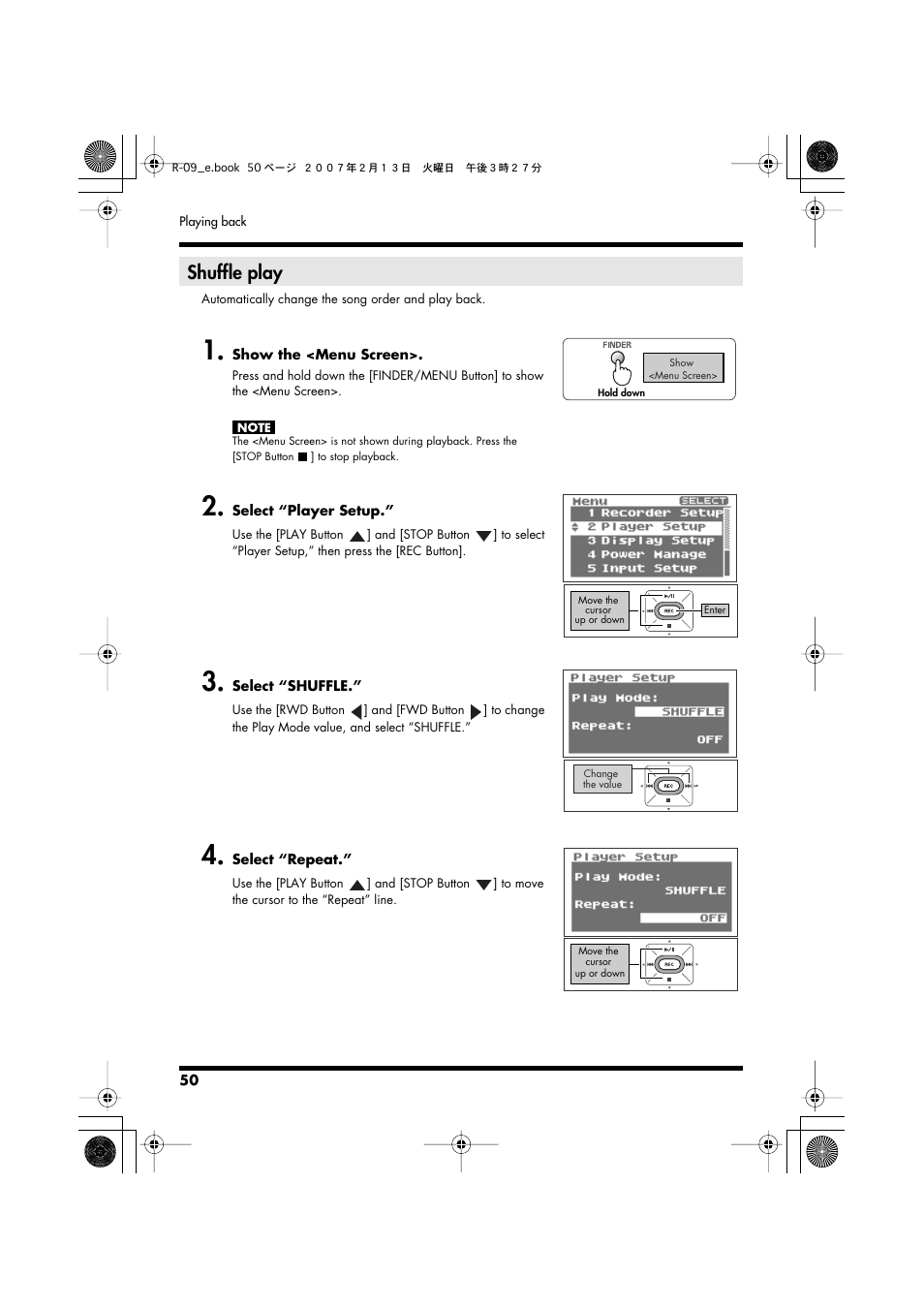 Shuffle play | Edirol R-09 User Manual | Page 50 / 108