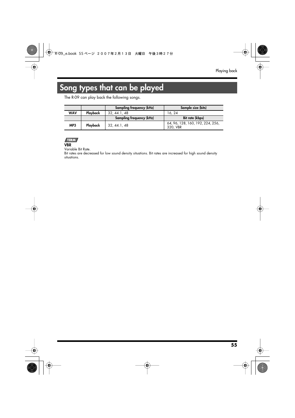 Song types that can be played | Edirol R-09 User Manual | Page 55 / 108