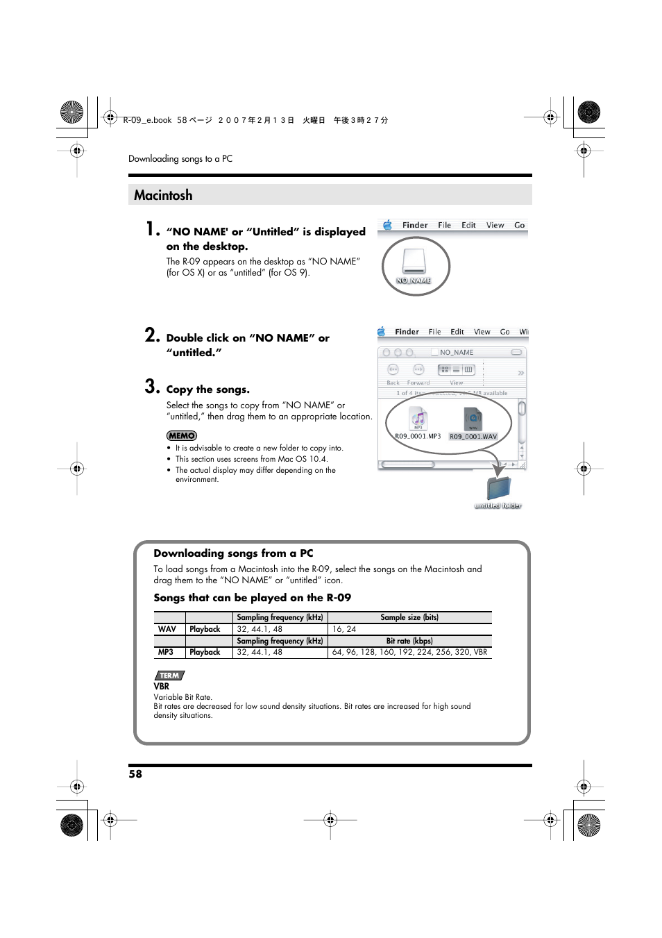 Macintosh | Edirol R-09 User Manual | Page 58 / 108